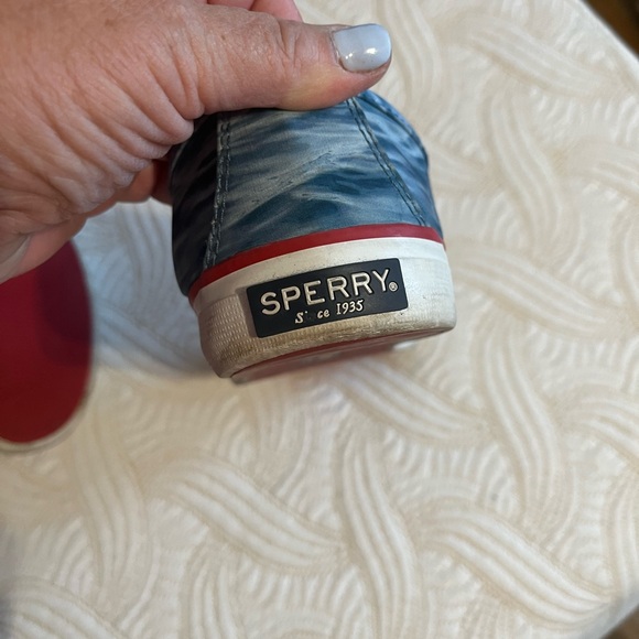 Sperry Jaws Blue Wave Canvas Sneakers with Red Trim - Picture 10 of 11